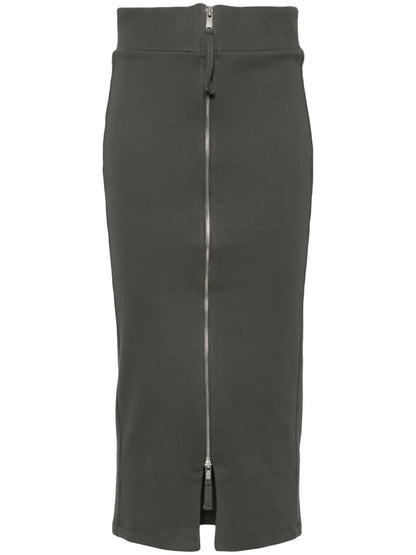 Fine-Ribbed Zipped Midi Skirt
