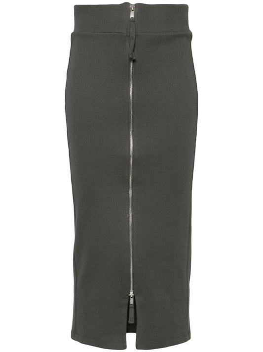 Fine-Ribbed Zipped Midi Skirt