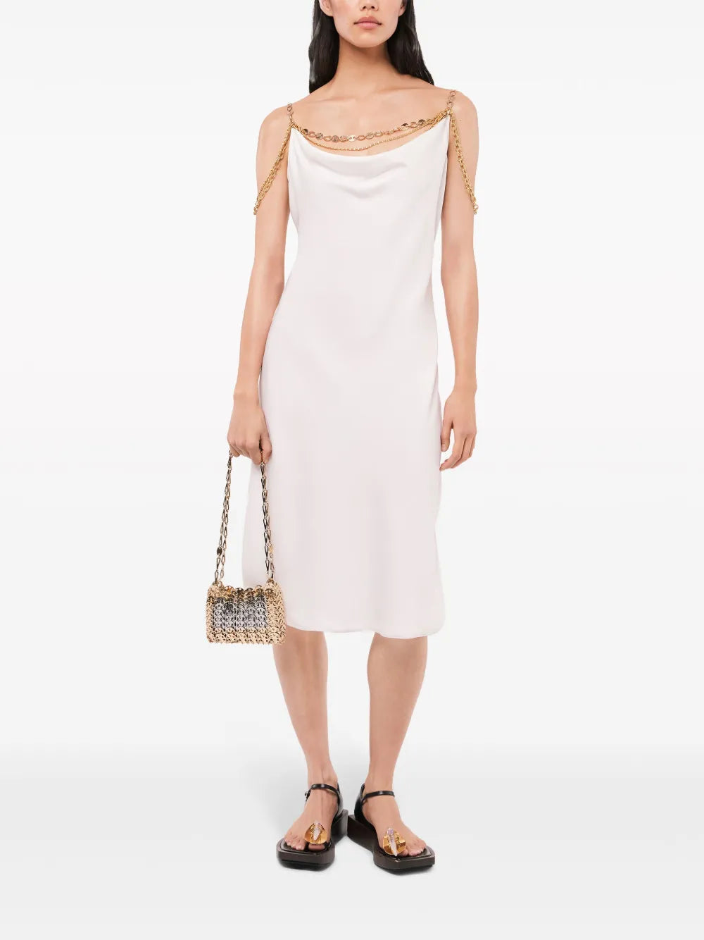 Chain-Straps Silk Midi Dress