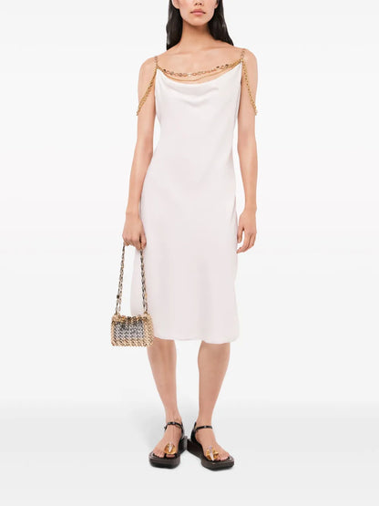 Chain-Straps Silk Midi Dress