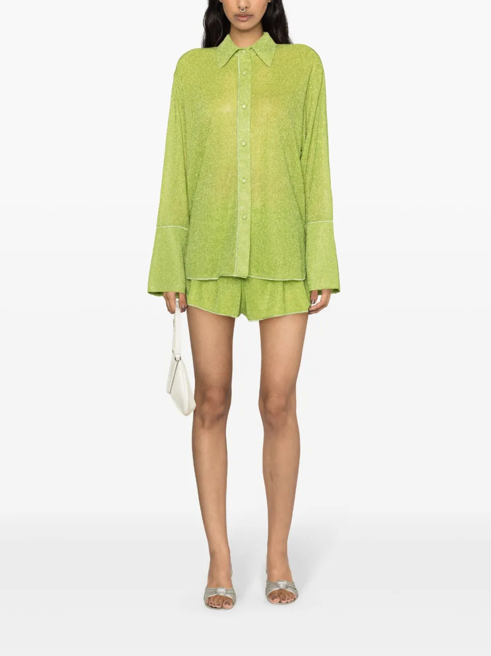 Metallic-Threading Bell-Sleeve Shirt