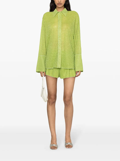 Metallic-Threading Bell-Sleeve Shirt