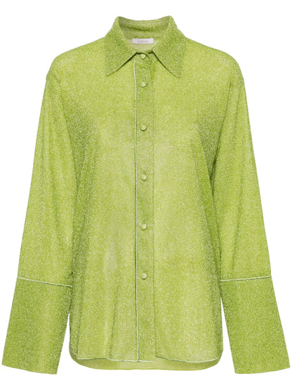 Metallic-Threading Bell-Sleeve Shirt
