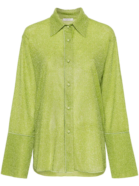 Metallic-Threading Bell-Sleeve Shirt