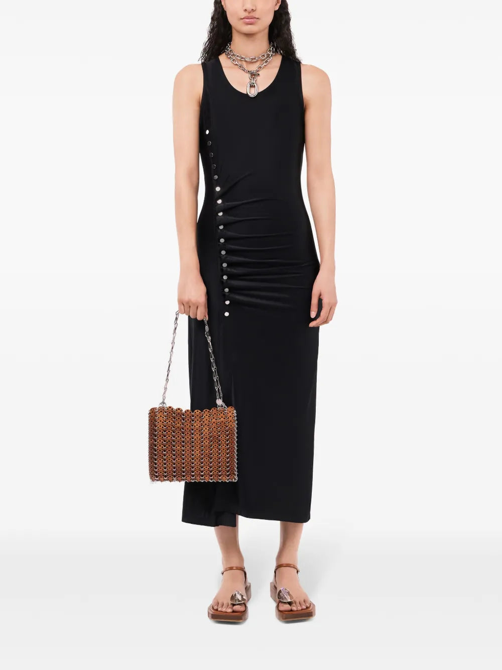 Stud-Detailed Sleeveless Midi Dress