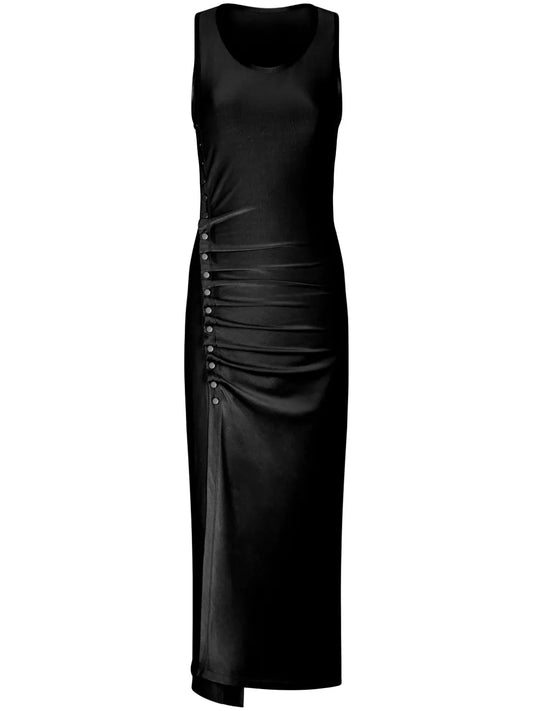 Stud-Detailed Sleeveless Midi Dress