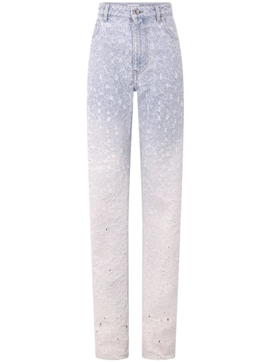 Distressed Ombré Straight-Leg Jeans