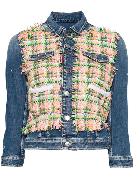 Paint-Splatter Panelled Denim Jacket