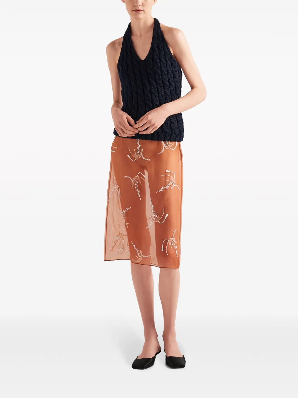 Embroidered Organza Midi Skirt