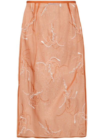 Embroidered Organza Midi Skirt