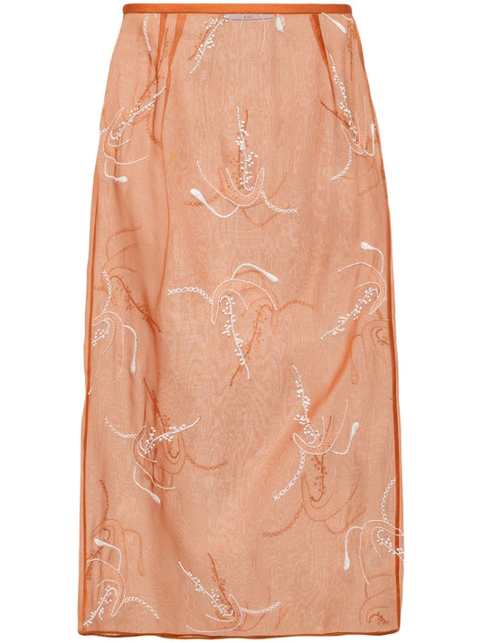 Embroidered Organza Midi Skirt