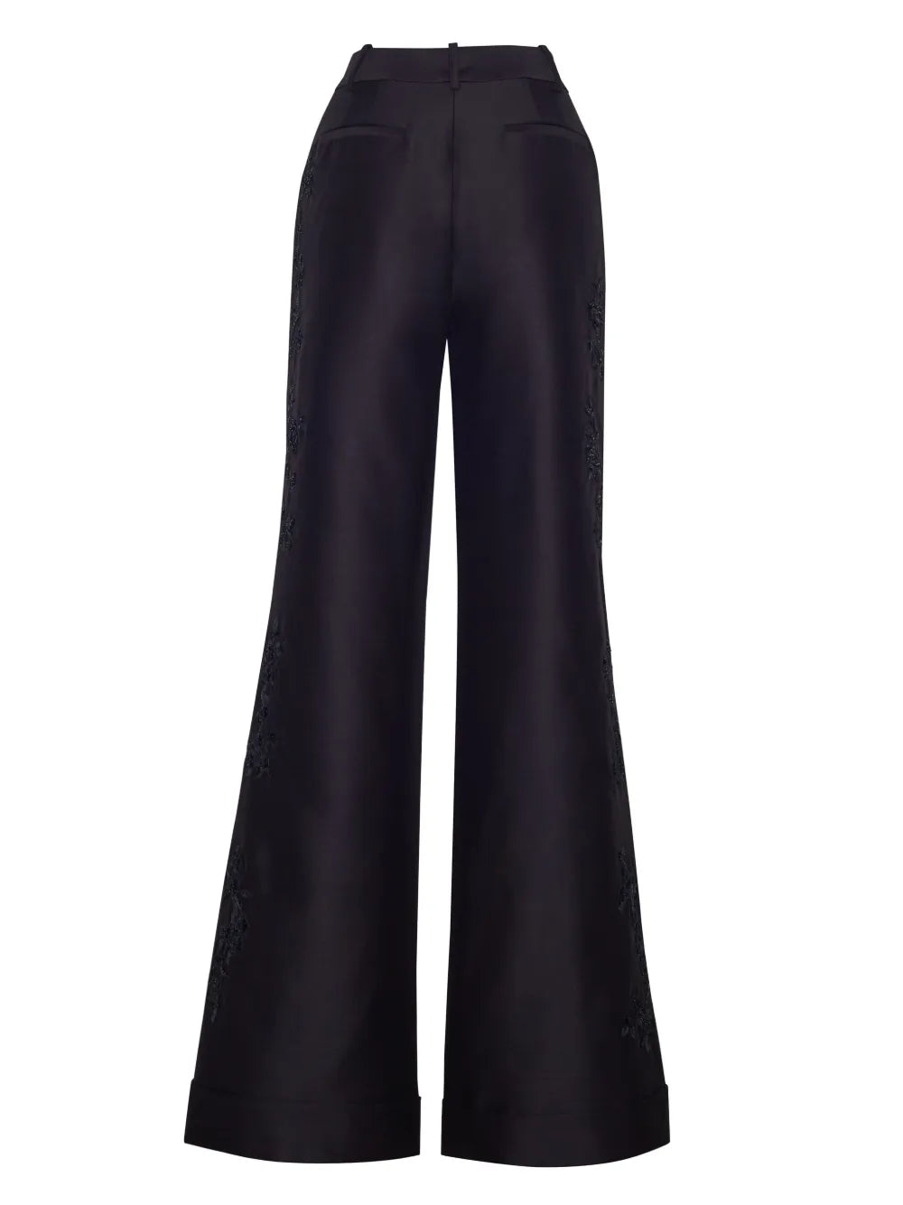 Deeda Embroidered Wool-Silk Blend Flared Trousers