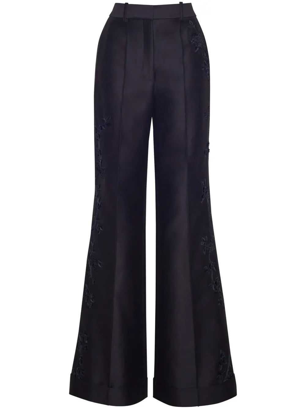 Deeda Embroidered Wool-Silk Blend Flared Trousers