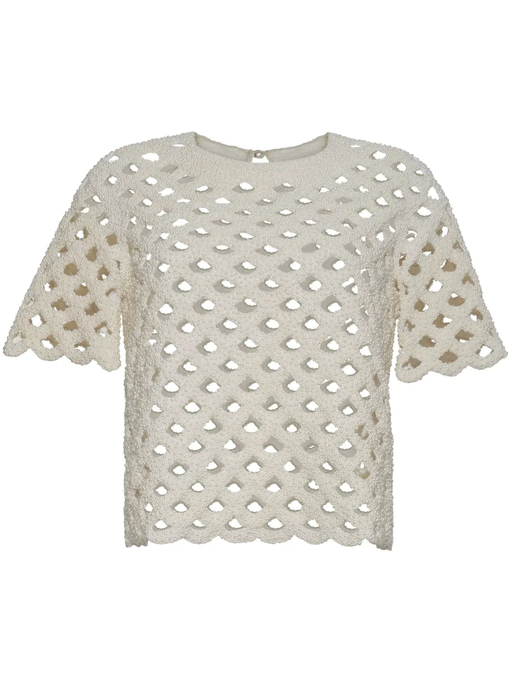 Open-Knit Faux-Pearl Blouse