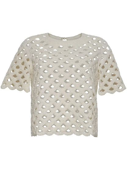 Open-Knit Faux-Pearl Blouse