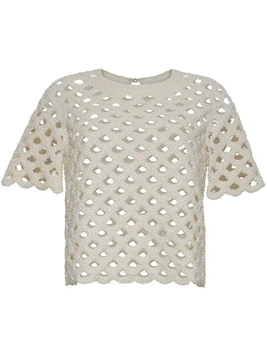 Open-Knit Faux-Pearl Blouse