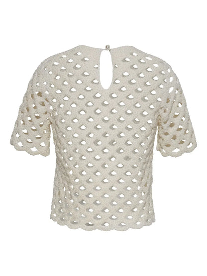Open-Knit Faux-Pearl Blouse