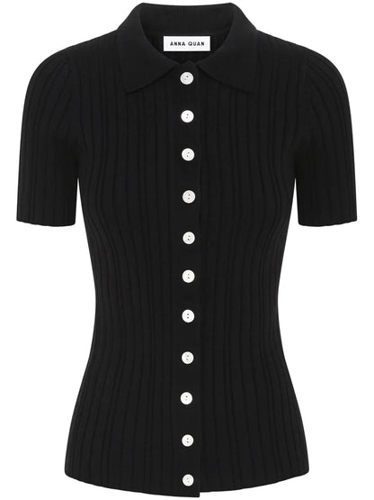 Avi Button-Up Ribbed Top