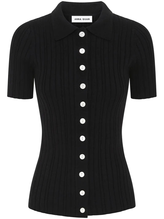 Avi Button-Up Ribbed Top