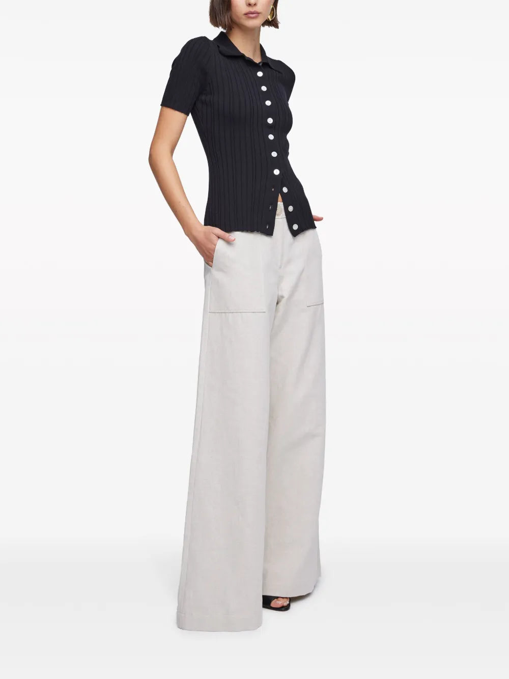 Avi Button-Up Ribbed Top