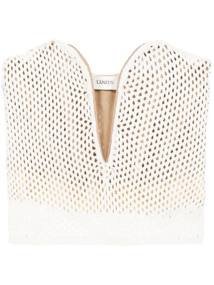 Crochet-Knit Strapless Top