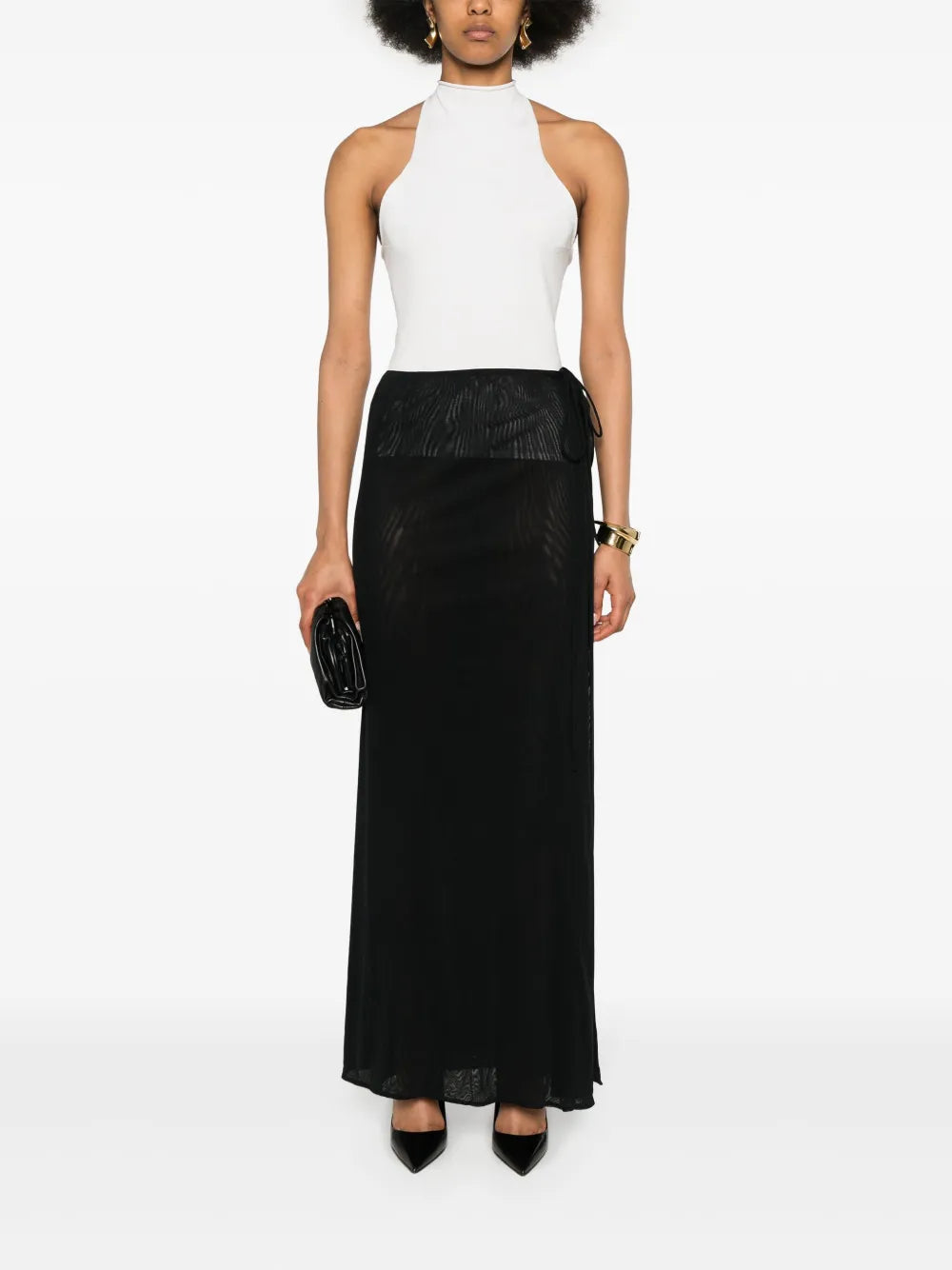 Semi-Sheer Long Wrap Skirt