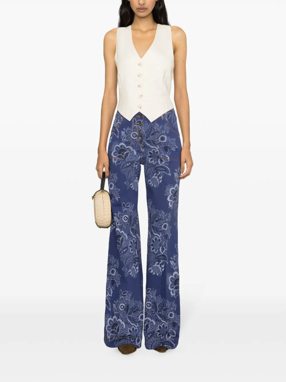 Paisley-Print High-Rise Flared Jeans