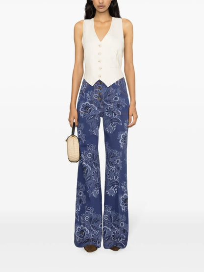 Paisley-Print High-Rise Flared Jeans