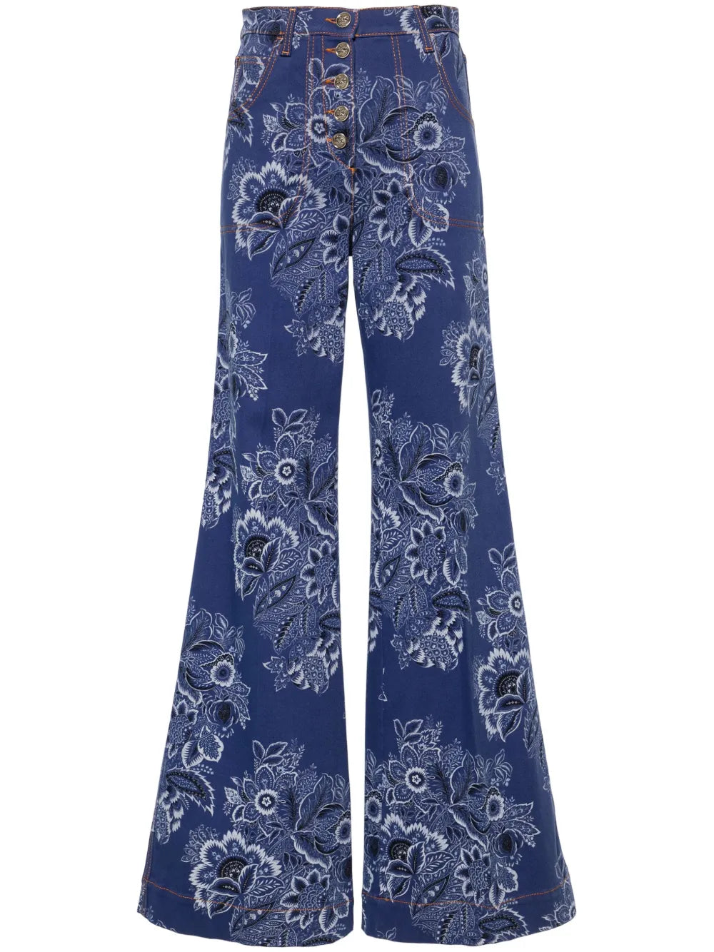 Paisley-Print High-Rise Flared Jeans