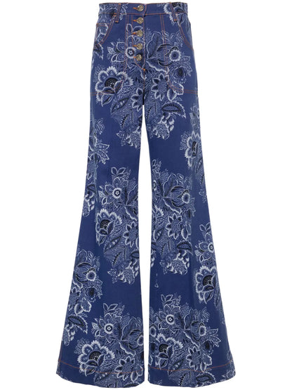 Paisley-Print High-Rise Flared Jeans