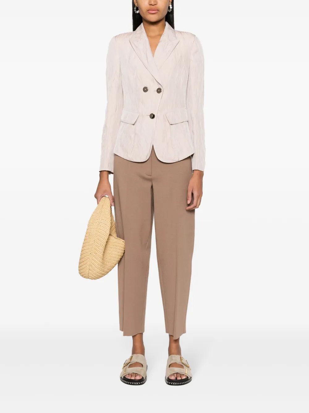 Crinkled Double-Breasted Blazer