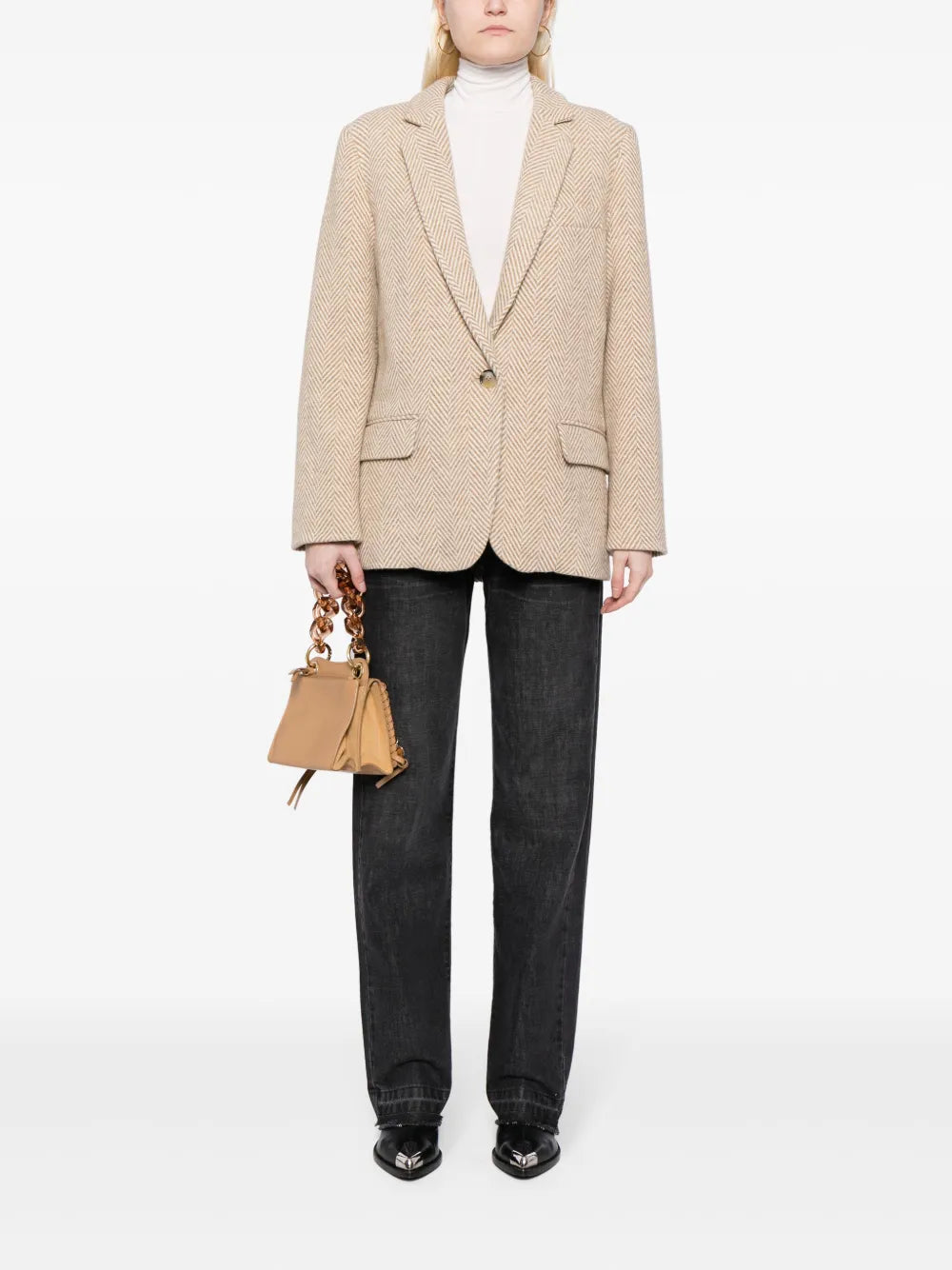 Charlyne Herringbone Wool Blazer
