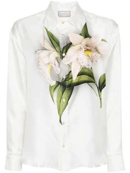 Aloe Floral-Print Silk Shirt