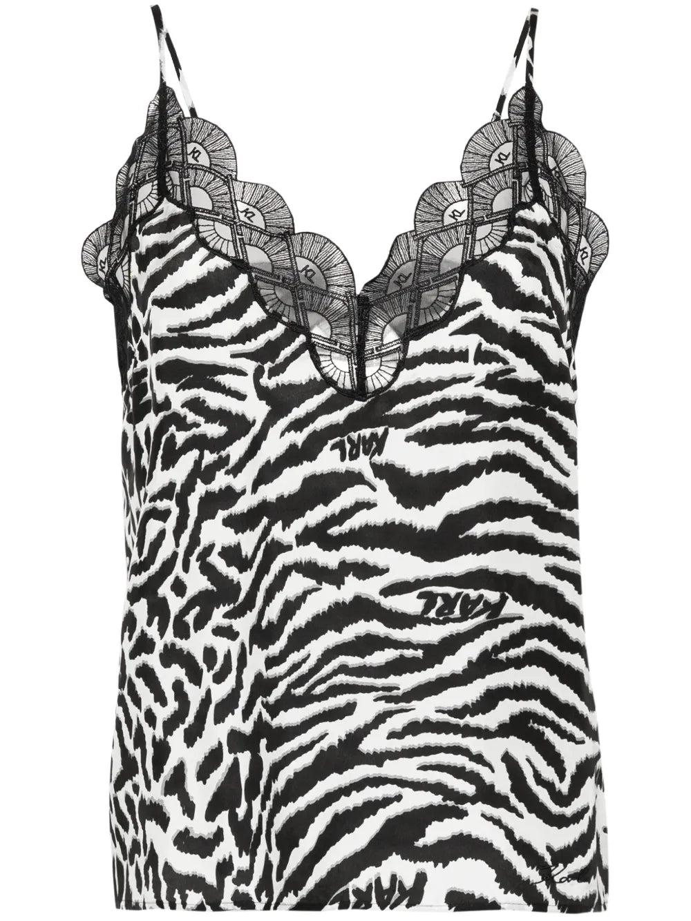 Fan-Lace Zebra-Print Top