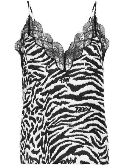Fan-Lace Zebra-Print Top