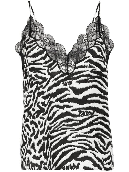 Fan-Lace Zebra-Print Top