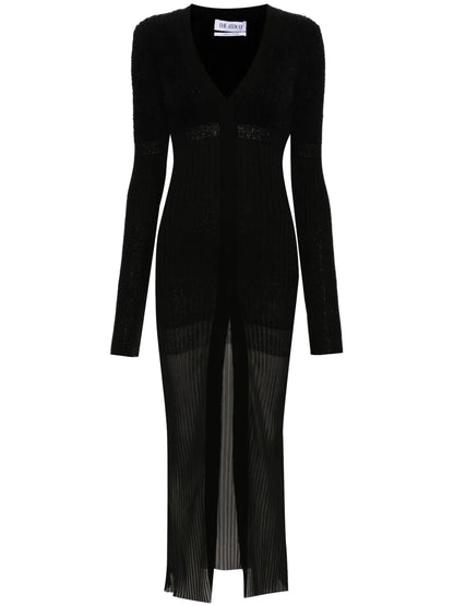 V-Neck Ribbed Midi Dress