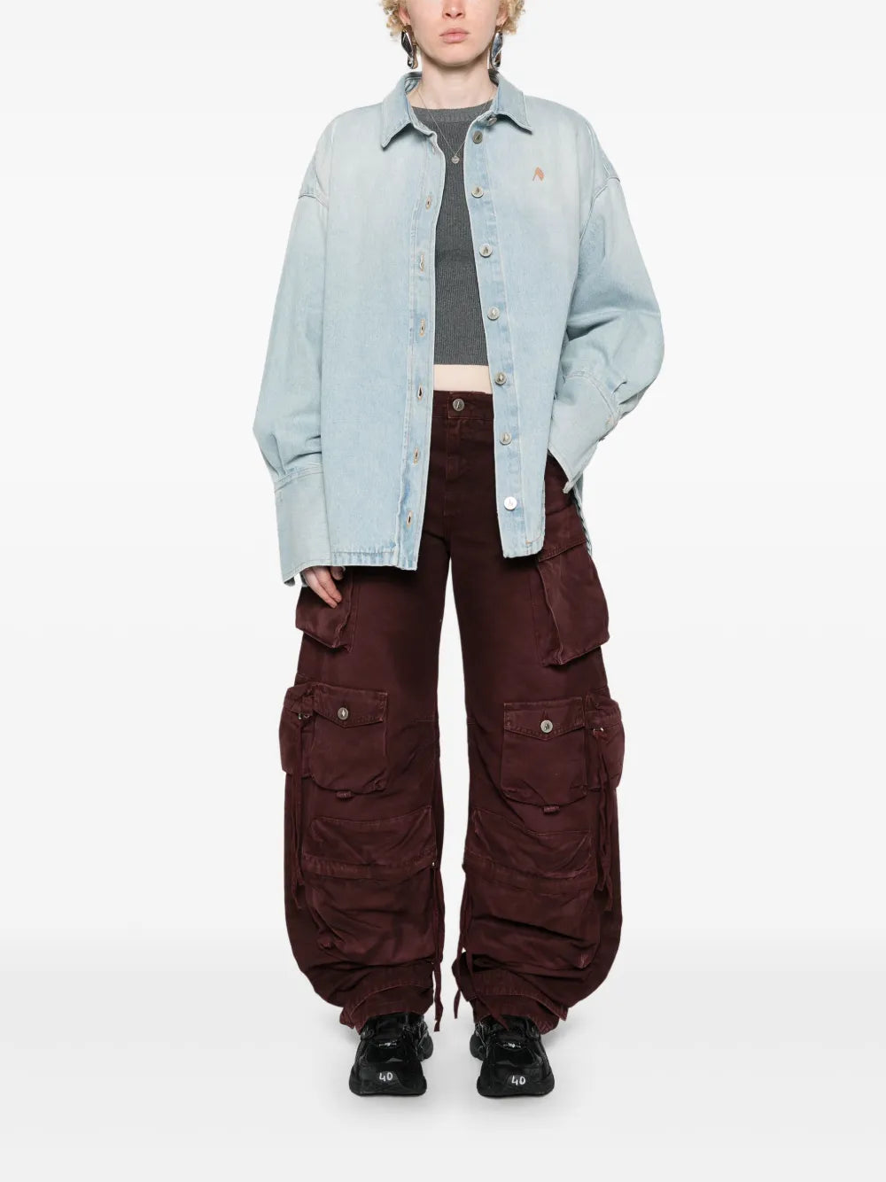 Spread-Collar Denim Coat