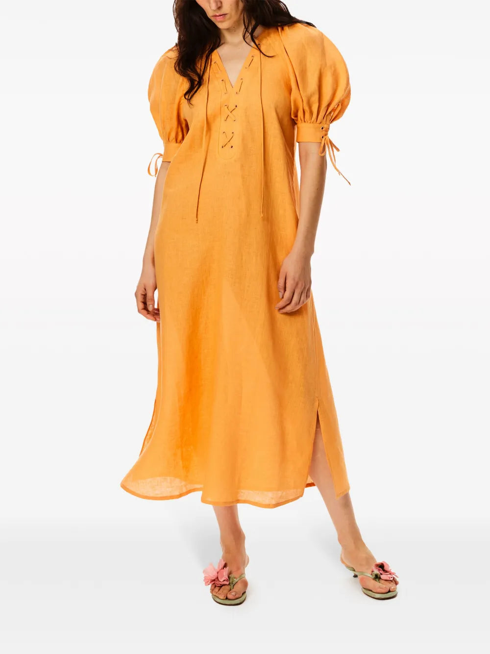 Garden Linen Puff-Sleeve Dress