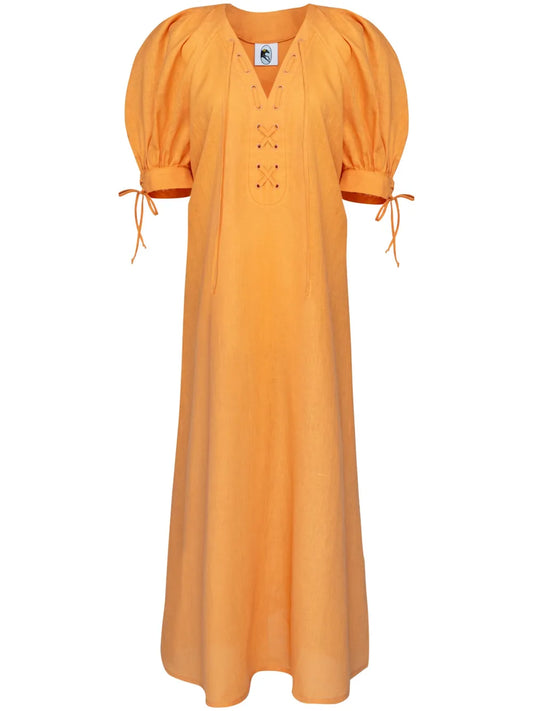 Garden Linen Puff-Sleeve Dress