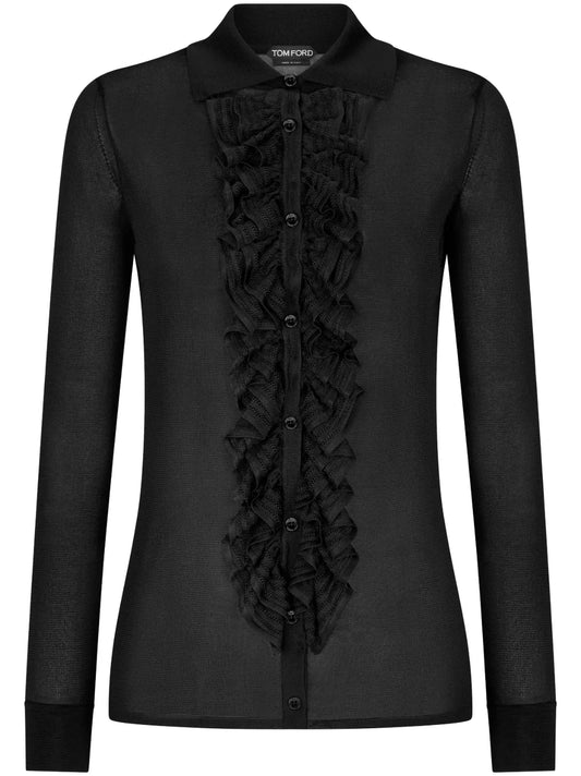 Ruffle-Panel Long-Sleeve Shirt