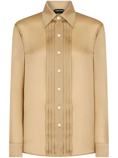 Plisse-Panel Silk Shirt