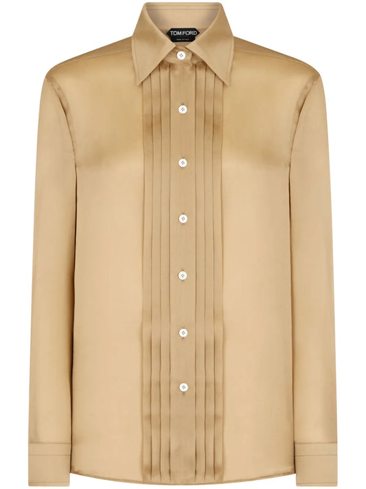 Plisse-Panel Silk Shirt