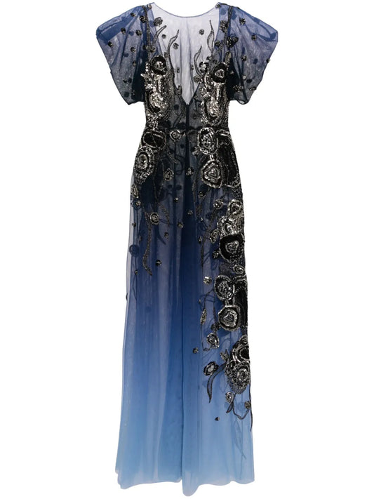 Gradient-Effect Beaded Tulle Jumpsuit
