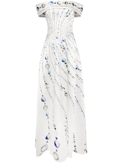 Graphic-Print Mikado Gown
