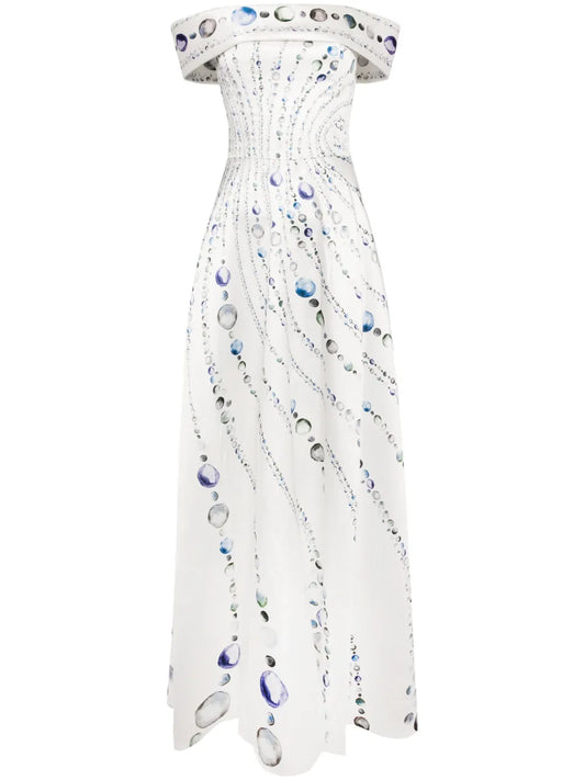 Graphic-Print Mikado Gown