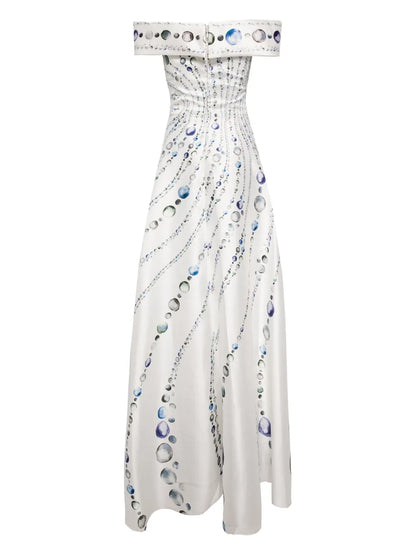Graphic-Print Mikado Gown