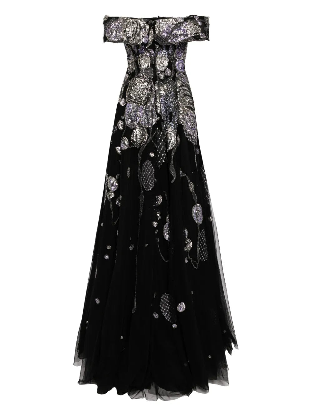 Off-Shoulder Beaded Tulle Dress