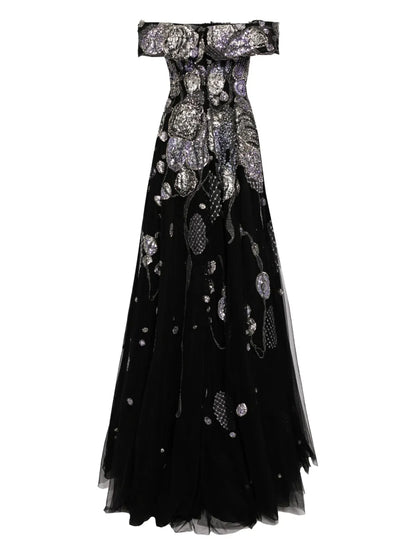 Off-Shoulder Beaded Tulle Dress