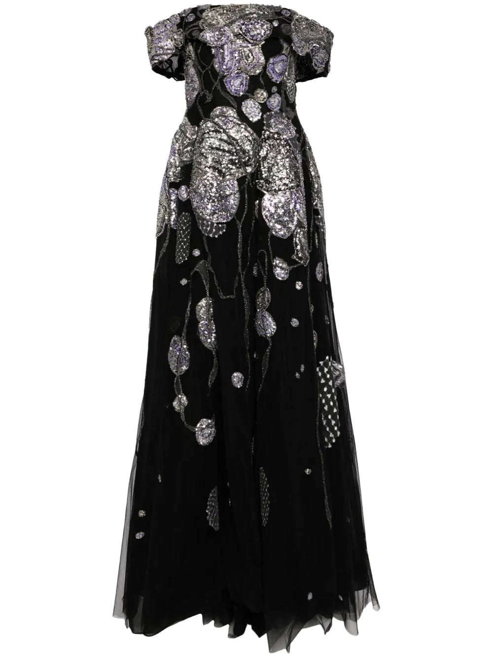 Off-Shoulder Beaded Tulle Dress